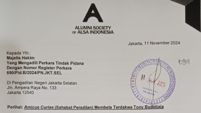 Bela Advokat Tony Budidjaja, ALSA dan ASA Indonesia Ajukan Amicus Curiae